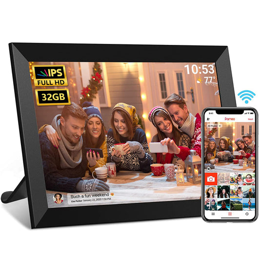 moonka Digital Photo Frame, FRAMEO 10.1 Inch WiFi Digital Picture Frame with 1280x800 IPS HD Touch Screen, 32GB Storage Auto-Rotate Wall Mountable Easy Share Photos or Videos via Frameo App from Anywhere