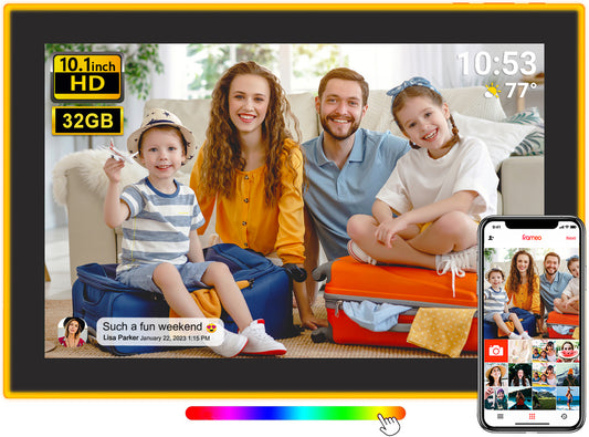 Frameo 10.1 Inch Neon-Light Digital Photo Frame, IPS Display | AI Color-Changing LED Strip Digital Photo Frame | Quick Share Photos/Videos, Easy Setup in Frameo App | Best Digital Frame for Gifting