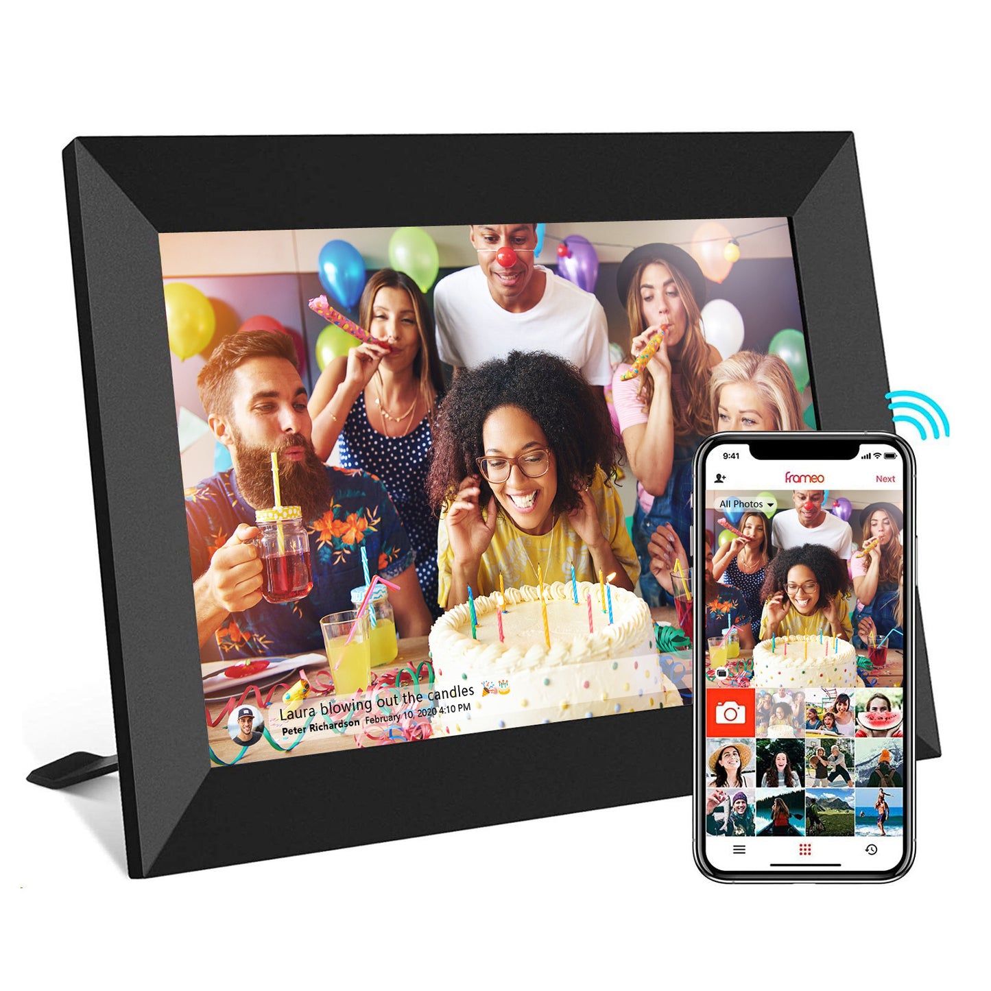 FRAMEO WiFi Digital Photo Frame 10.1 Inch HD IPS Touch Screen, 32GB Storage, Auto-Rotate, Wall-Mountable, Easy Setup Share Photos & Videos via Free App from Anywhere