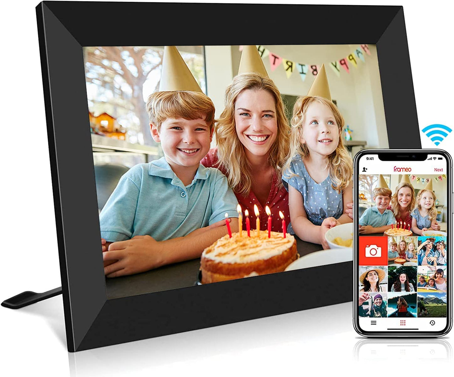 FRAMEO Digital Photo Frame WiFi 10.1 Inch HD IPS LCD Touch Screen, 32GB Memory, Auto-Rotate, Wall-Mountable, Easy Setup to Share Photos & Videos via Frameo App from Anywhere