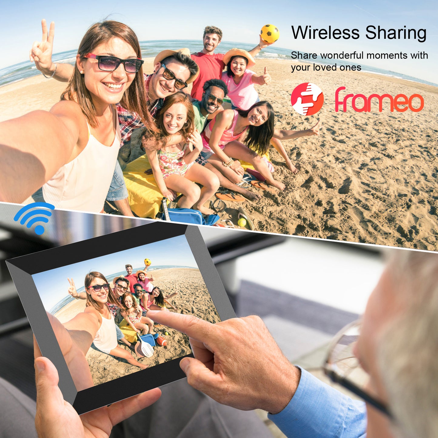 FRAMEO WiFi Digital Photo Frame 10.1 Inch HD IPS Touch Screen, 32GB Storage, Auto-Rotate, Wall-Mountable, Easy Setup Share Photos & Videos via Free App from Anywhere