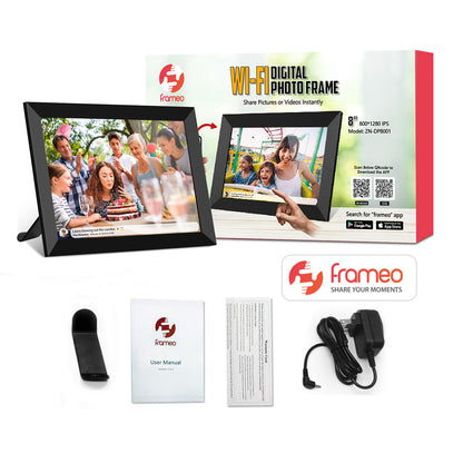 FRAMEO Digital Photo Frame WiFi 8 Inch 1920×1200 FHD Touch Screen IPS Display, 16GB Storage, Support USB Drive/SD Card, Auto-Rotate, Easy Setup to Share Photos or Videos Anywhere via Free App