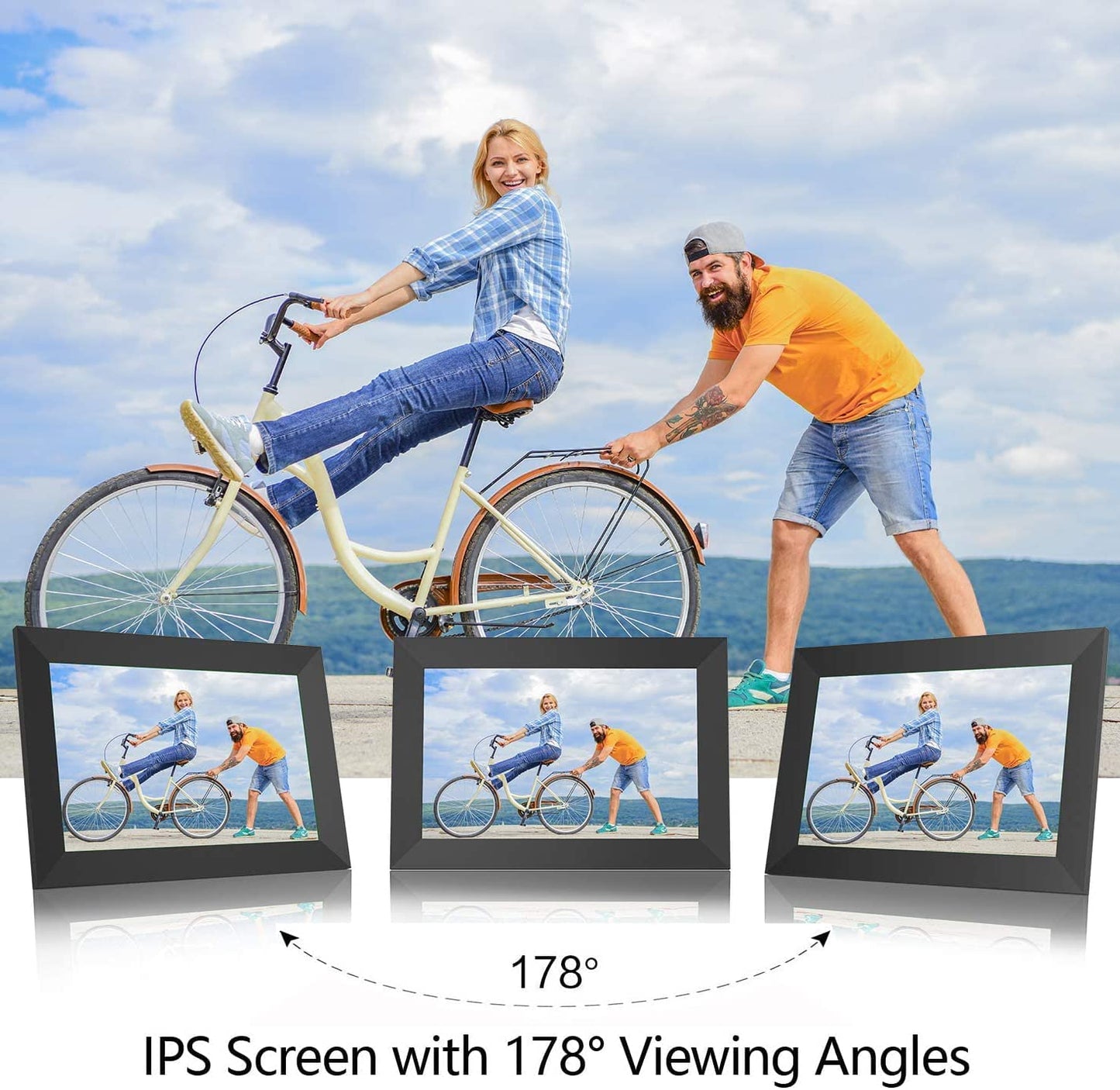 FRAMEO Smart Digital Picture Frame WiFi Cloud 10.1 Inch HD 1280x800 IPS Touch Screen Digital Frame with 32GB Storage Easy Setup to Share Photos or Video via Frameo APP Auto-Rotate Wall Mountable Black