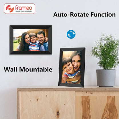 FRAMEO Smart Digital Picture Frame WiFi Cloud 10.1 Inch HD 1280x800 IPS Touch Screen Digital Frame with 32GB Storage Easy Setup to Share Photos or Video via Frameo APP Auto-Rotate Wall Mountable Black