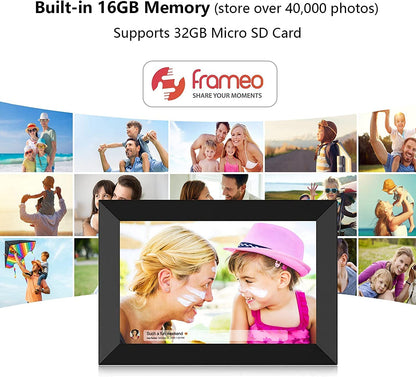 FRAMEO Digital Photo Frame WiFi 10.1 Inch HD IPS LCD Touch Screen, 32GB Memory, Auto-Rotate, Wall-Mountable, Easy Setup to Share Photos & Videos via Frameo App from Anywhere
