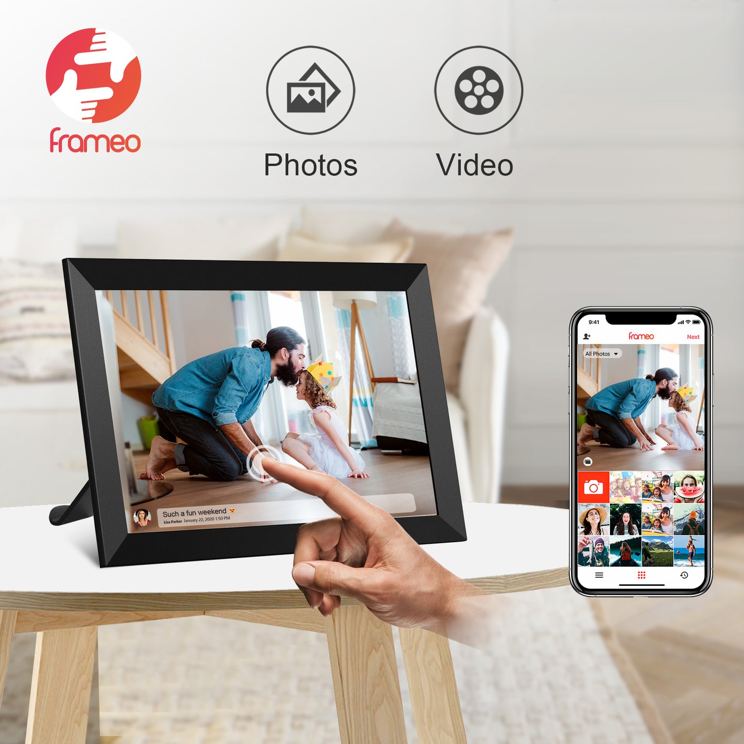 FRAMEO Digital Photo Frame 10.1 Inch WiFi Digital Picture Frame with IPS Touch Screen, 32GB Storage, Easy to Share Photos or Videos via Frameo APP Auto-Rotate Black
