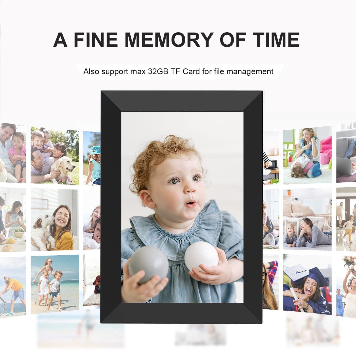 FRAMEO Smart Digital Picture Frame WiFi Cloud 10.1 Inch HD 1280x800 IPS Touch Screen Digital Frame with 32GB Storage Easy Setup to Share Photos or Video via Frameo APP Auto-Rotate Wall Mountable Black